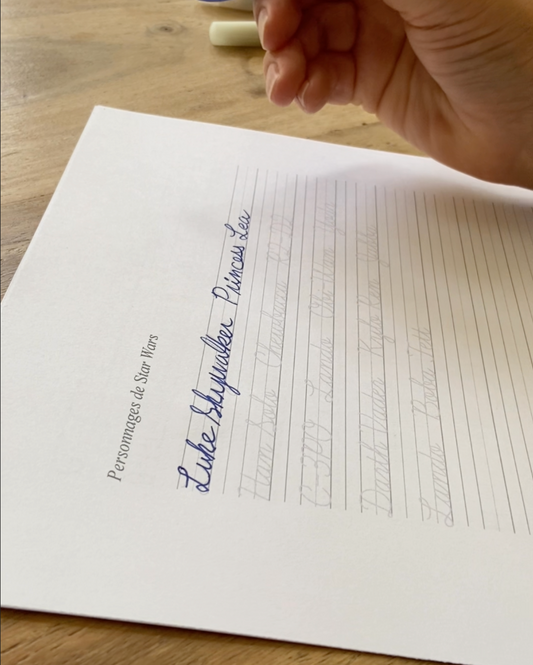 Carnet d'écriture à la main — Force naturelle du Céleri, version PDF à télécharger, Page d'exercice personnages de Star Wars