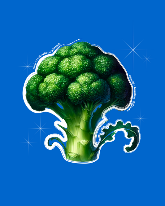 Hoodie de qualité supérieure « Les forces naturelles » — couleur bleu — étampe Brocoli — détail de l'étampe