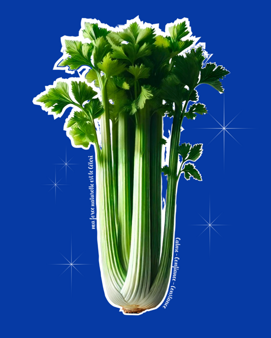 Hoodie de qualité supérieure « Les forces naturelles » — couleur bleu — étampe Céleri — détail de l'étampe