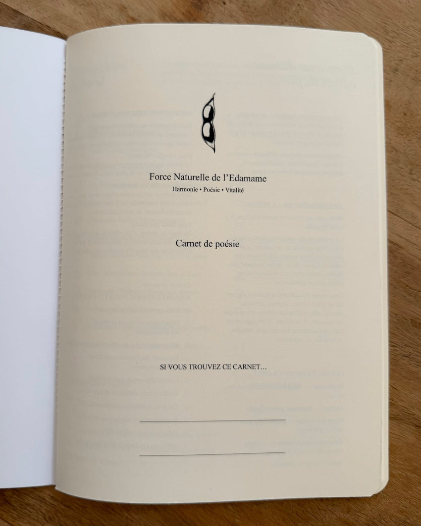 La première page du Carnet de poésie —Force naturelle de l’Edamame, journaling guidé