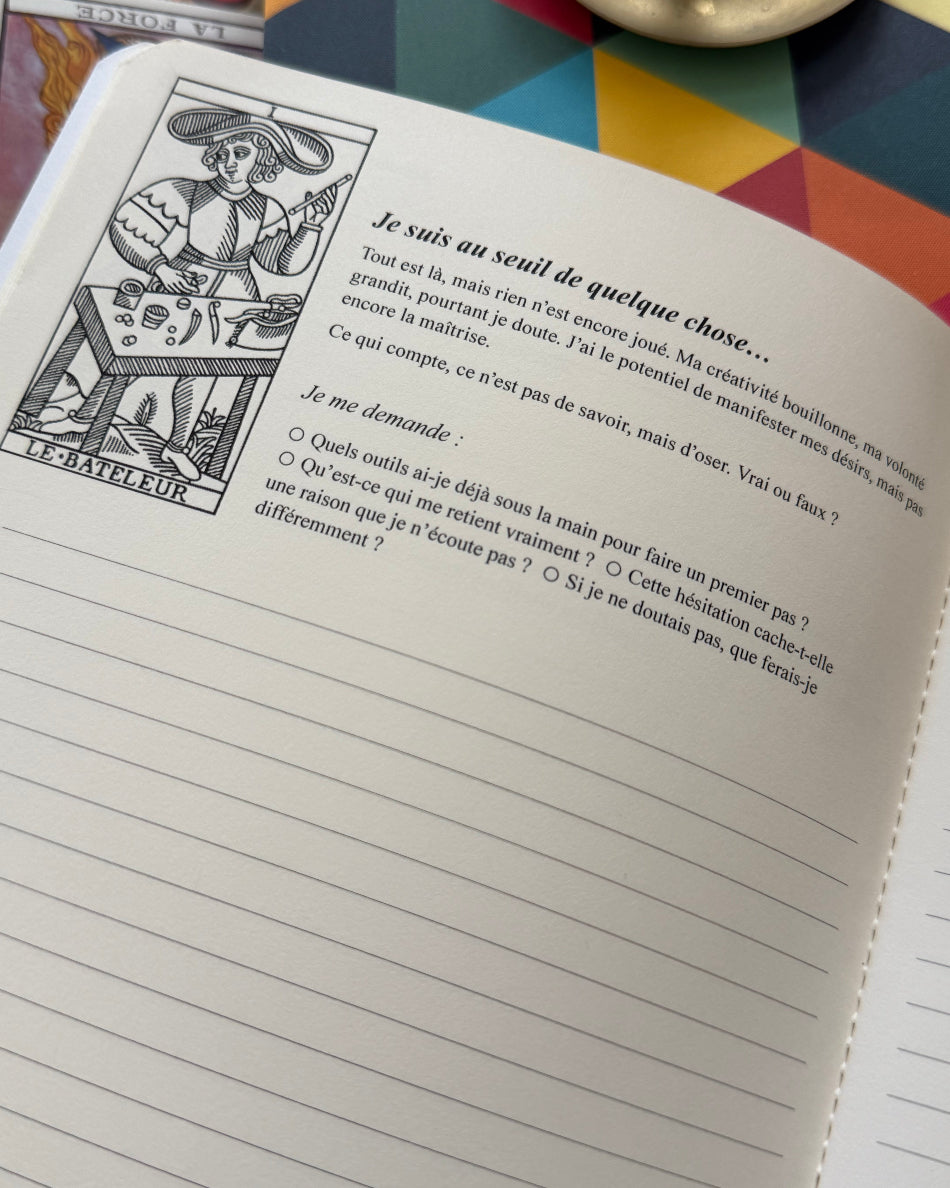 Carnet de réflexion — Force naturelle de l'Avocat, journaling guidé, page de l'arcane Le Bateleur