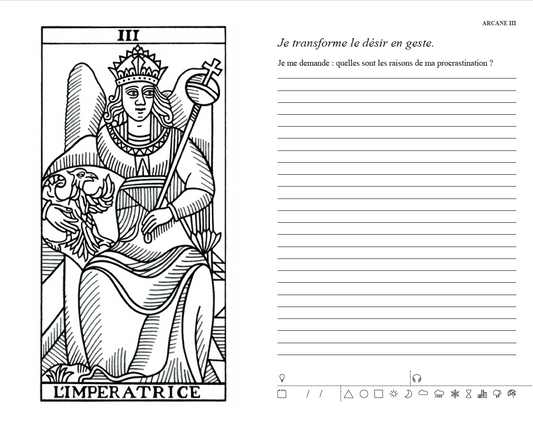 Carnet de réflexion à colorier Les Forces Naturelles Page arcane l'Impératrice