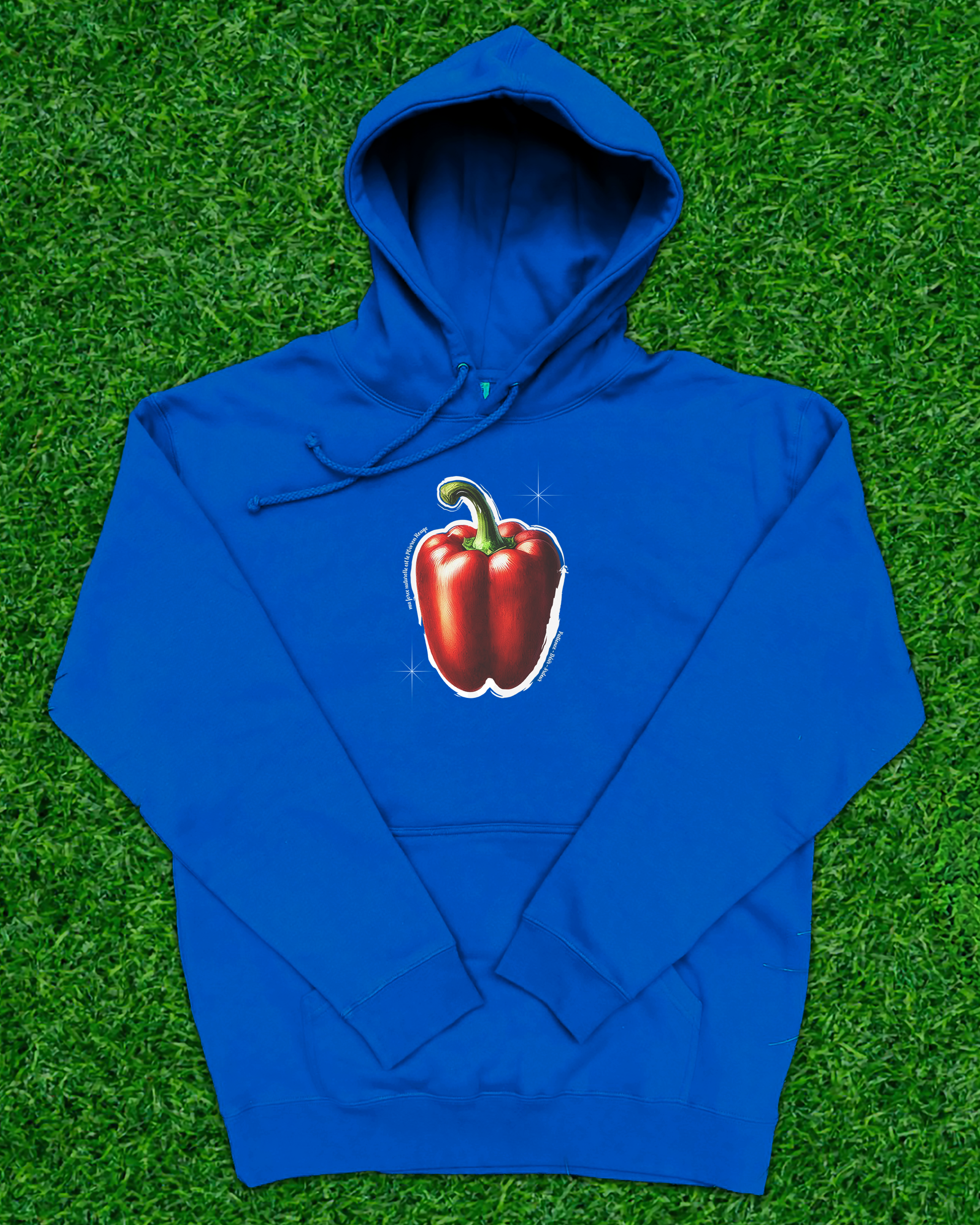 Hoodie de qualité supérieure « Les forces naturelles » — couleur beu — étampe Poivron rouge 