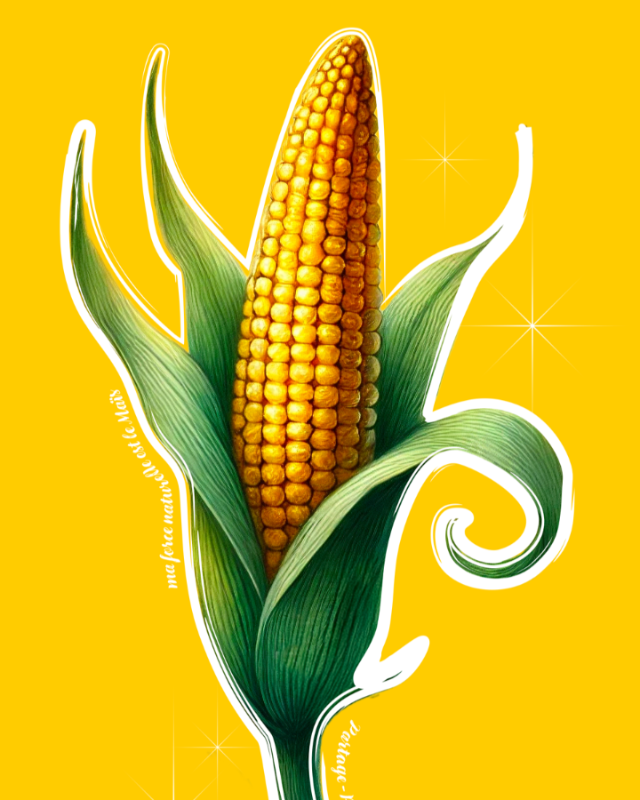 Hoodie de qualité supérieure « Les forces naturelles » — couleur jaune — étampe Maïs — détail de l'étampe